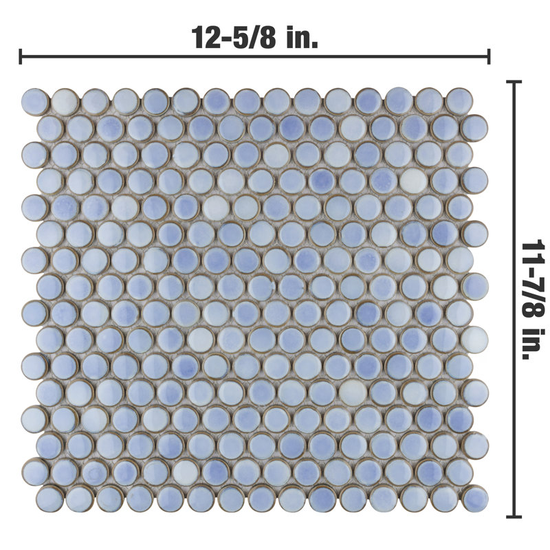 Hudson Penny Round .80" x .80" Porcelain Penny Round Mosaic Wall & Floor Tile, Frost Blue