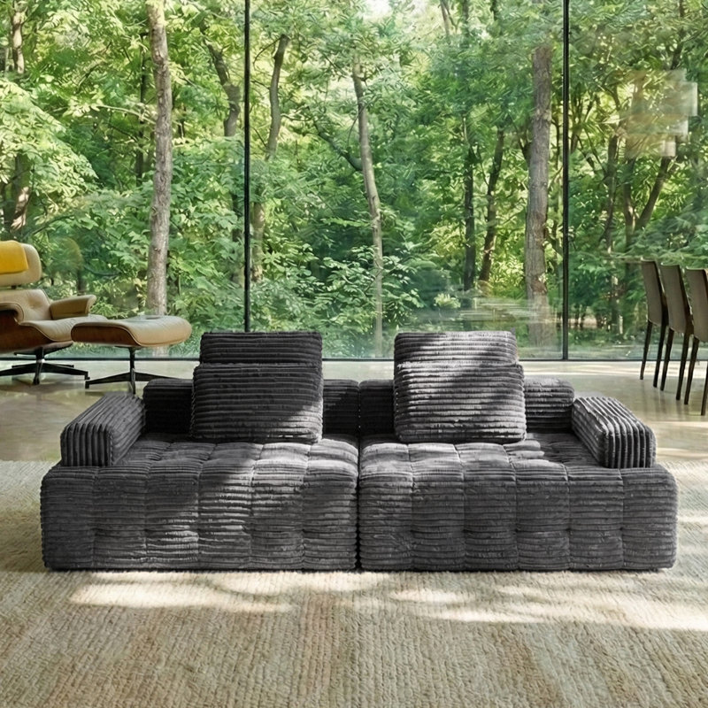 Lawrence Boneless two-piece rabbit fur foam sofa set with four pillows - no assembly required, Gray