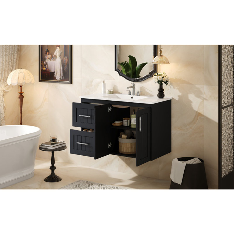 36'' Wall Mounted Bathroom Vanity, Black