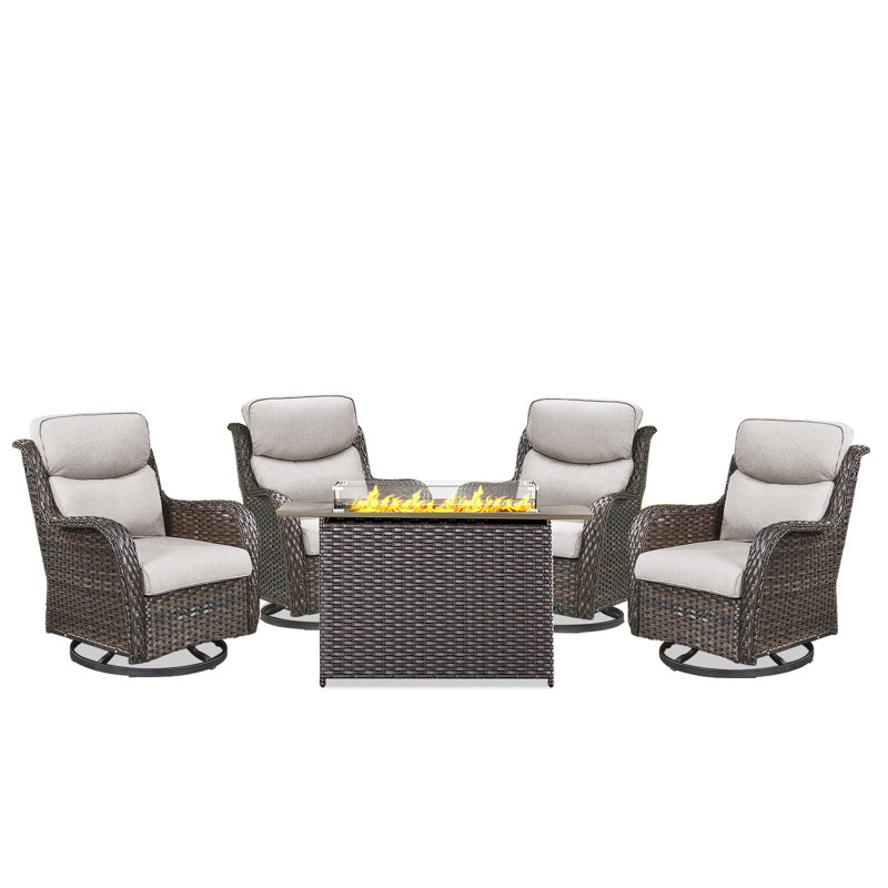 Ensemble de conversation avec table de foyer et coussins 5 pièces Smile, Beige, Brun