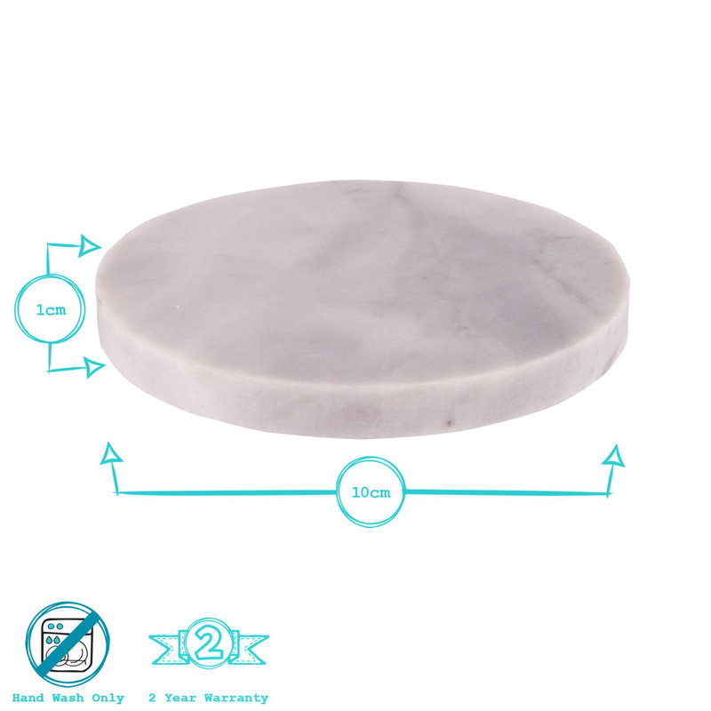 Marble Round 6 Piece Coaster Set, White