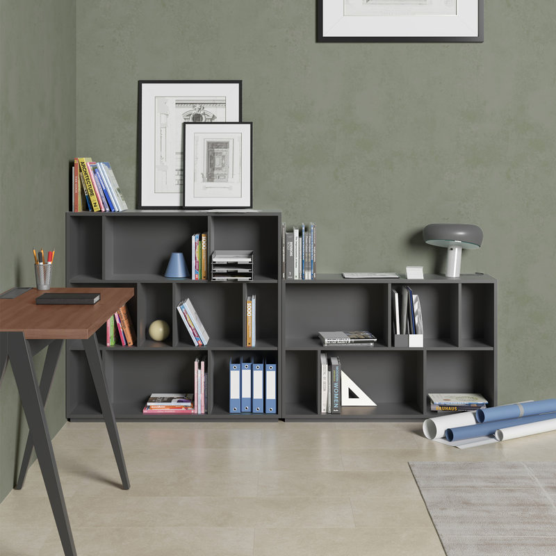 Grenda 60cm W Geometric Bookcase, Graphite
