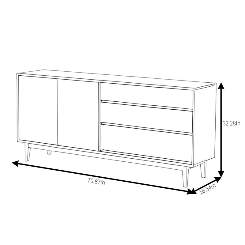 Buffet simple de style américain, H 32,28 po x l 70,87 po x P 16,54 po
