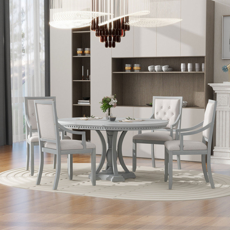 Bowlds Retro 5-piece Dining Set Extendable Round Table and 4 Chairs,Round Table Top with Leaf,dining table set,dining room set
