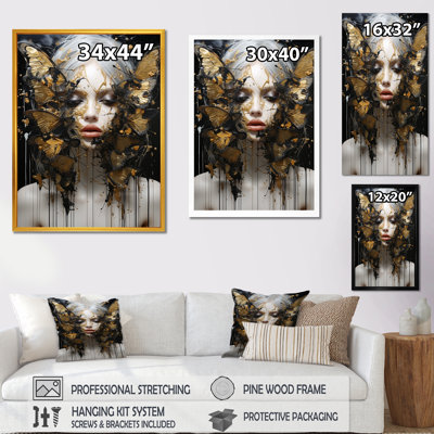 Or et plume noire, portrait de femme II - art féminin glam