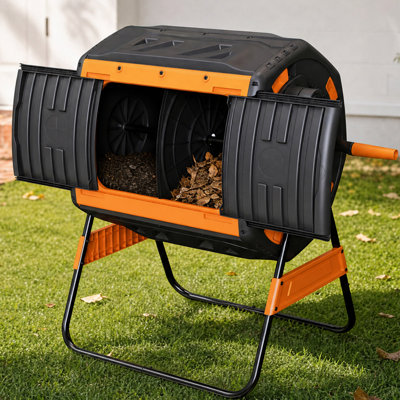 Composteur de jardin 52 gallons à double chambre avec composteur de jardin extérieur avec trous d'aération et portes coulissantes