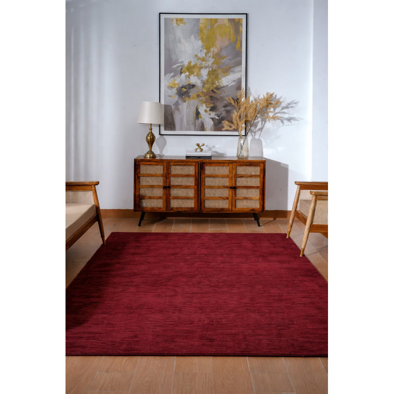 Hand Knotted Loom Wool Eco-Friendly Area Rugs -Rectangle, Dark Red Color, Plain Solid Design, High Pile Thick Handmade Anti Skid Area Rugs for Living Room, Bed Room