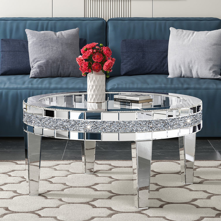 Meichele Glass Coffee Table 35" Wide Mirrored Diamonds Inlay