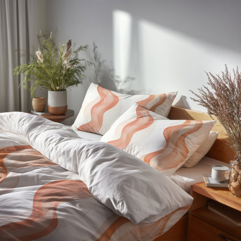 Ensemble de housse de couette moderne à 3 lignes abstraites orange et blanches Terra Lines