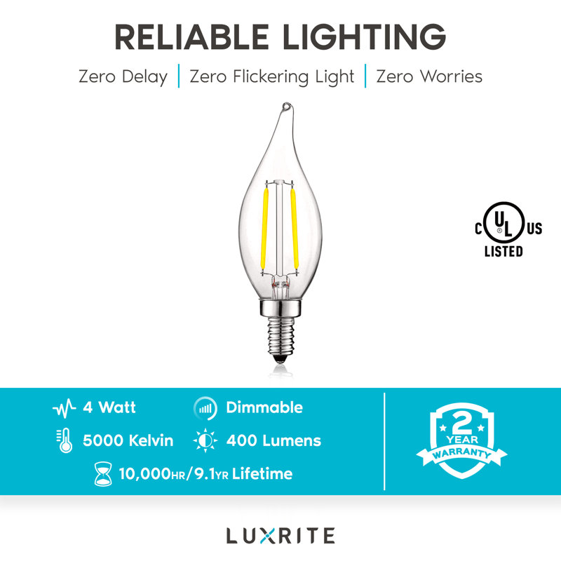 4 watts (équivalent à 40 watts), DEL CA11, ampoule à intensité variable, culot E12 / candélabre, 5000 K