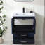 Meuble-lavabo autoportant 24 po avec lavabo intégré en céramique, meuble-lavabo simple bleu marine moderne avec 2 tiroirs de rangement à fermeture en douceur et quincaillerie dorée
