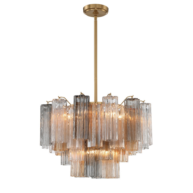 Arras 9-Light Chandelier, H 14,25 po x l 22 po x P 22 po, Gris/Jaune, Laiton vieilli