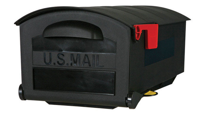 Black Lockable Plastic Post Mounted Mailbox with Indicator Flag