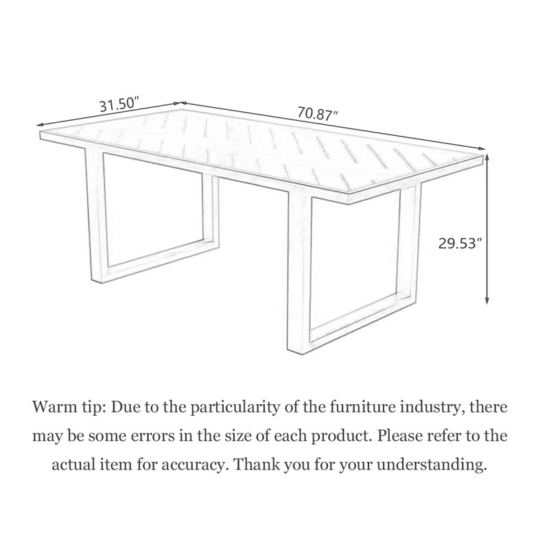 Table de salle à manger rectangulaire en bois massif, H 29,53 po x L 70,87 po x l 31,5 po