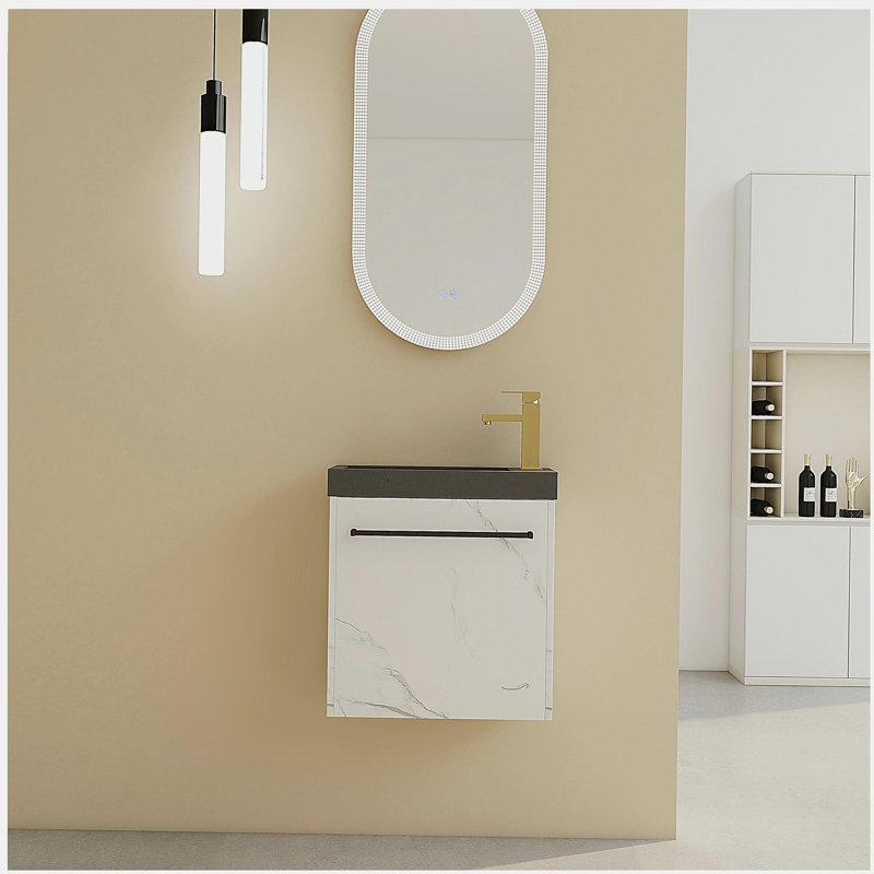 Meuble-lavabo mural flottant de 20 po avec lavabo en résine et porte d'armoire à fermeture en douceur