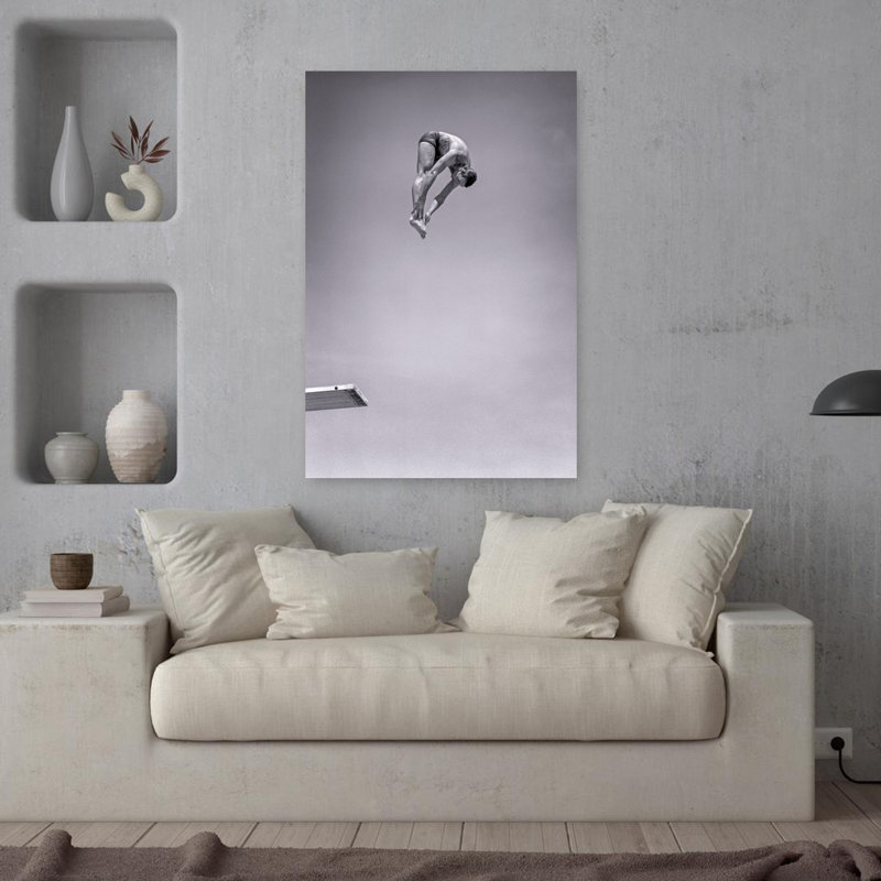 1960S Man Jumping Off Diving Board Touching Toes Doing Forward Dive In The Pike Position Classic Retro Vintage Wall Art