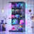 Glass Display Cabinet With Rgb Lights And Lock, Dimmable Function & Multi-Tier Design (28.74"W × 66.93"H × 14.17"D)Black-1156377594