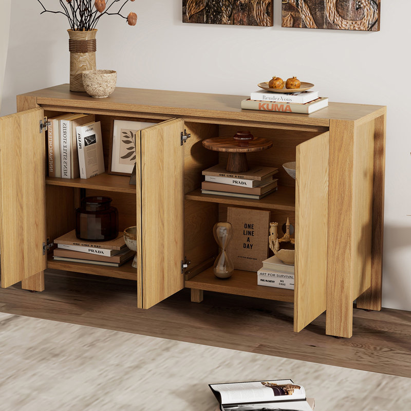 Buffet rétro en bois avec 4 portes, tablettes réglables et rangement spacieux pour la salle à manger, la cuisine et le salon