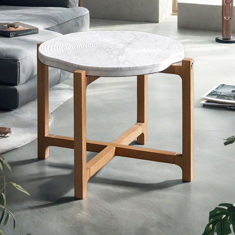 Table basse irrégulière en bois massif, Blanc / Blanc, Brun