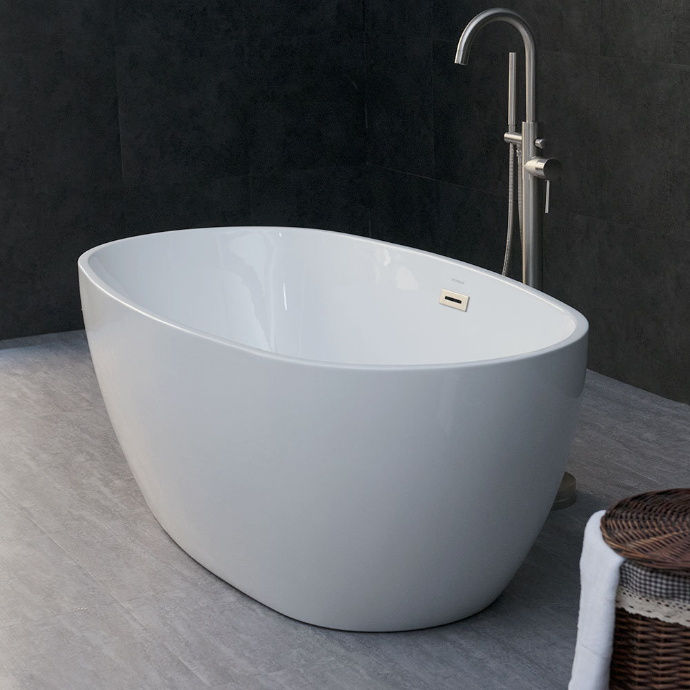 Ember 59" Freestanding Soaking Acrylic Bathtub, Brushed Nickel, White