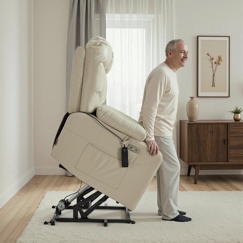 27.2" Seat Width Power Recliner Lift Chair with Extended Footrest, Faux Leather
