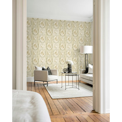  Design Metallic Alabaster & Dusty Rose Hera Floral Frame Unpasted Wallpaper