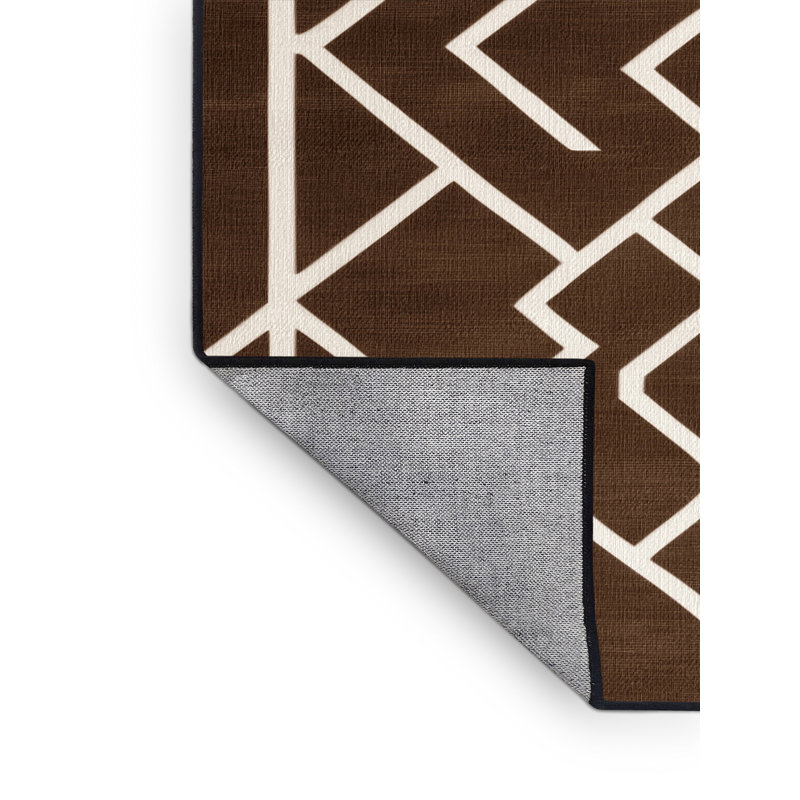 Tapis brun treillis lavable à la machine, Rond 5 pi