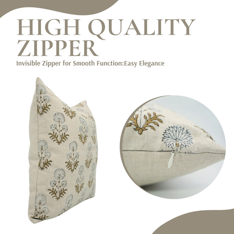 Linen Pillow Cover, 14" H x 20" W, Rectangle, Beige Floral 1