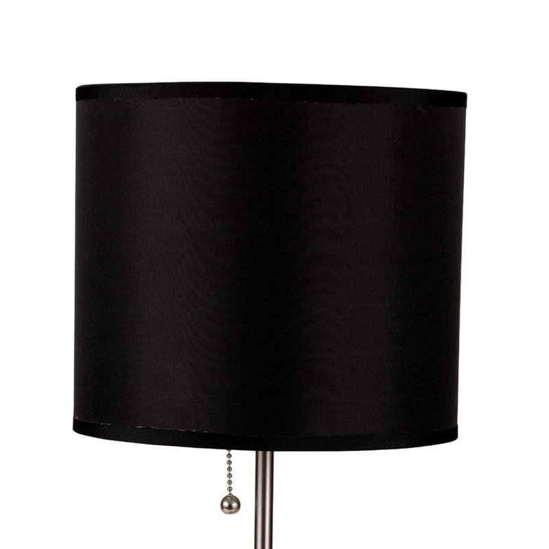 Lampe de table haute 19 po en métal avec finition argentée, abat-jour noir