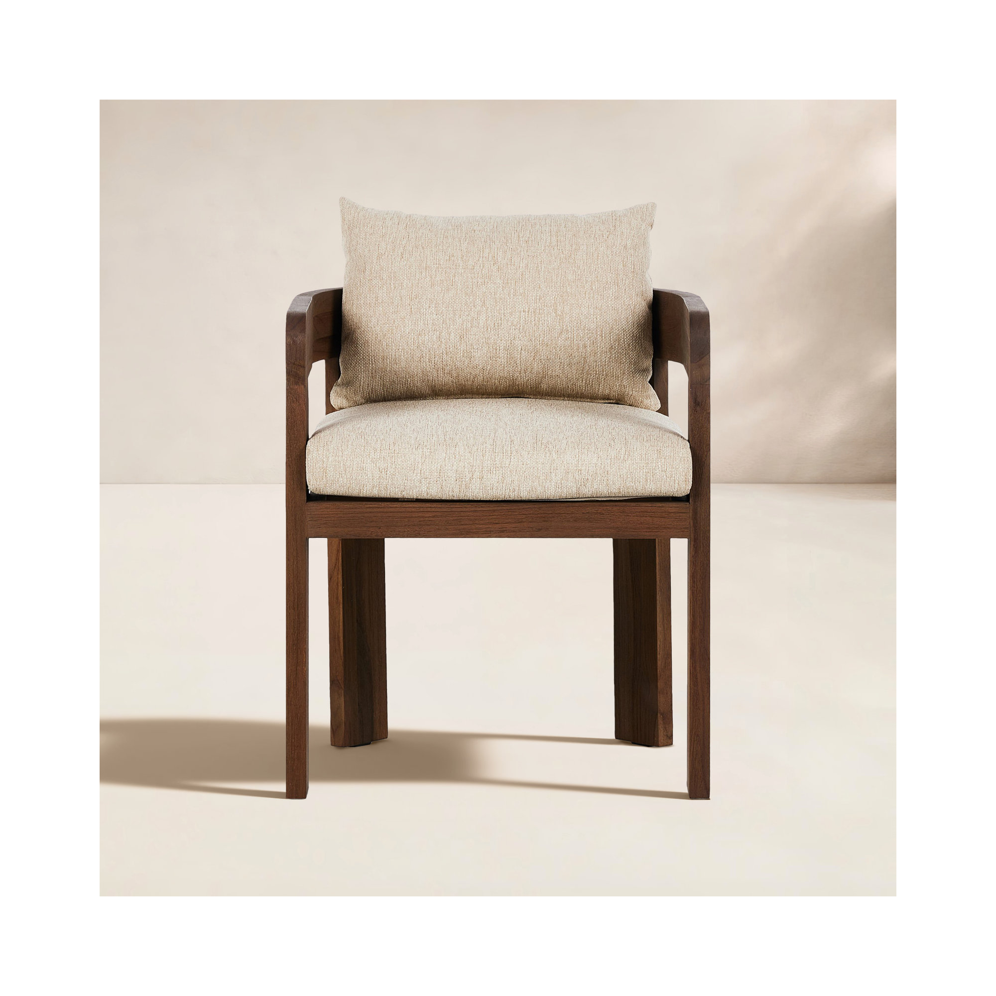 Fika Teak Patio Dining Armchair with Cushion, Stained Toasted Brown Frame/Ellor Beige Cushion