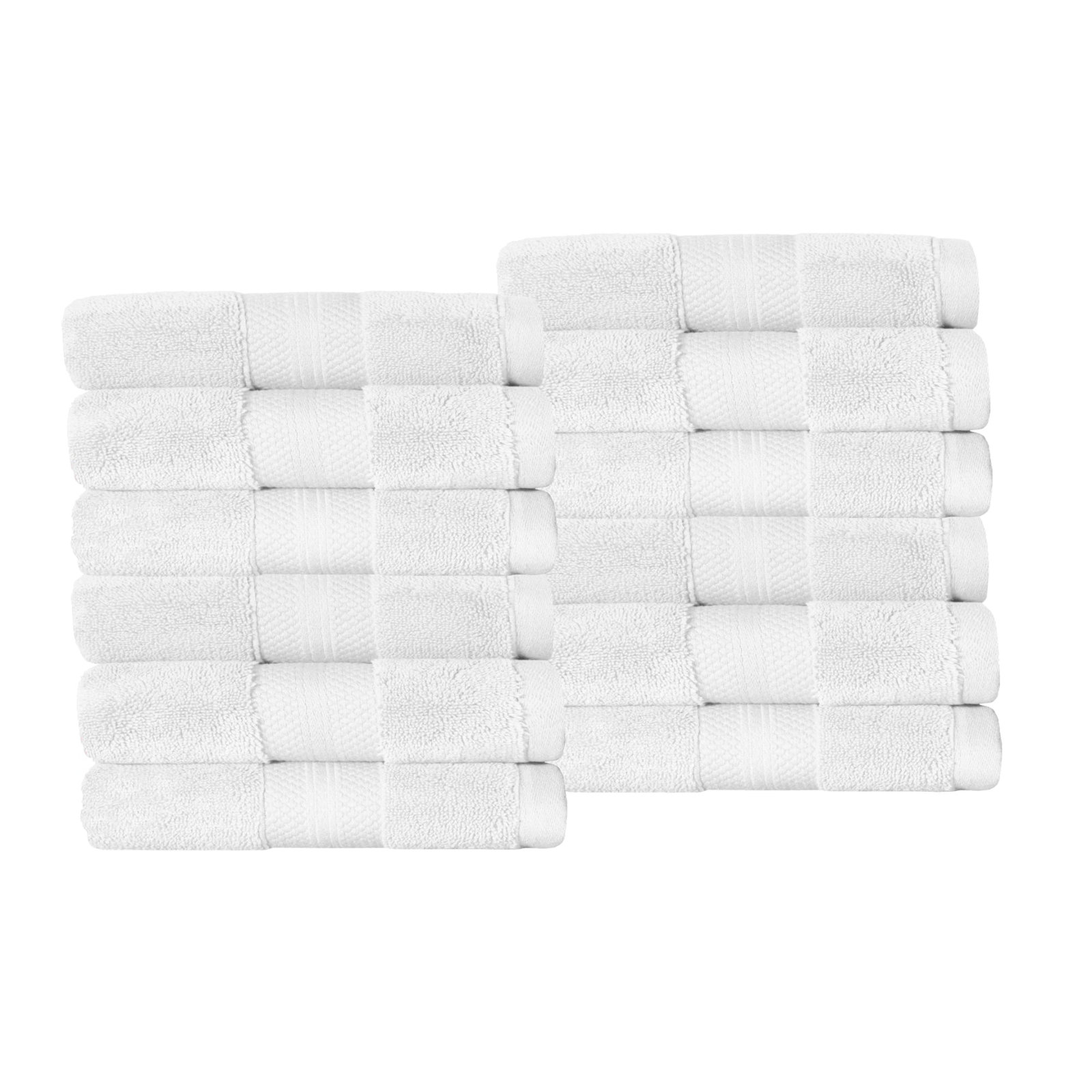 Finnian Turkish Cotton Bath Towel, White, Washcloths - 12 Pack