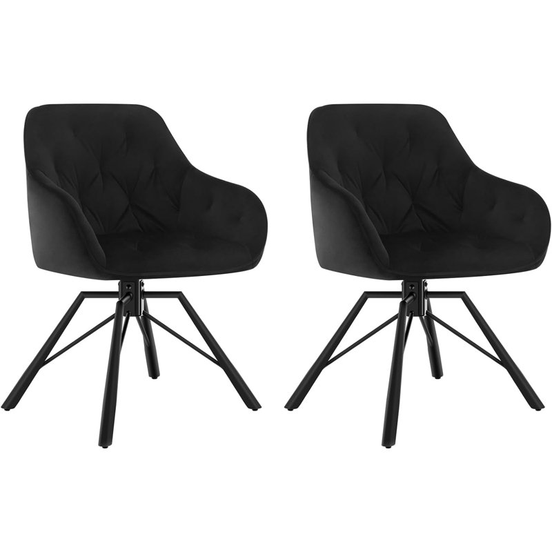 Wawaset 44.5cm H Tufted Velvet Upholstered Metal Side Chair, Black