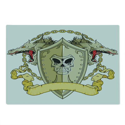 Ambesonne Yellow Cutting Board Large Size Shield Dragon Medieval Yellow White