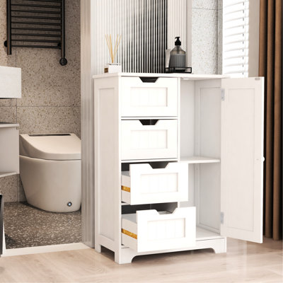 Rangement blanc élégant pour la salle de bain - 4 tiroirs et 1 porte avec tablettes réglables