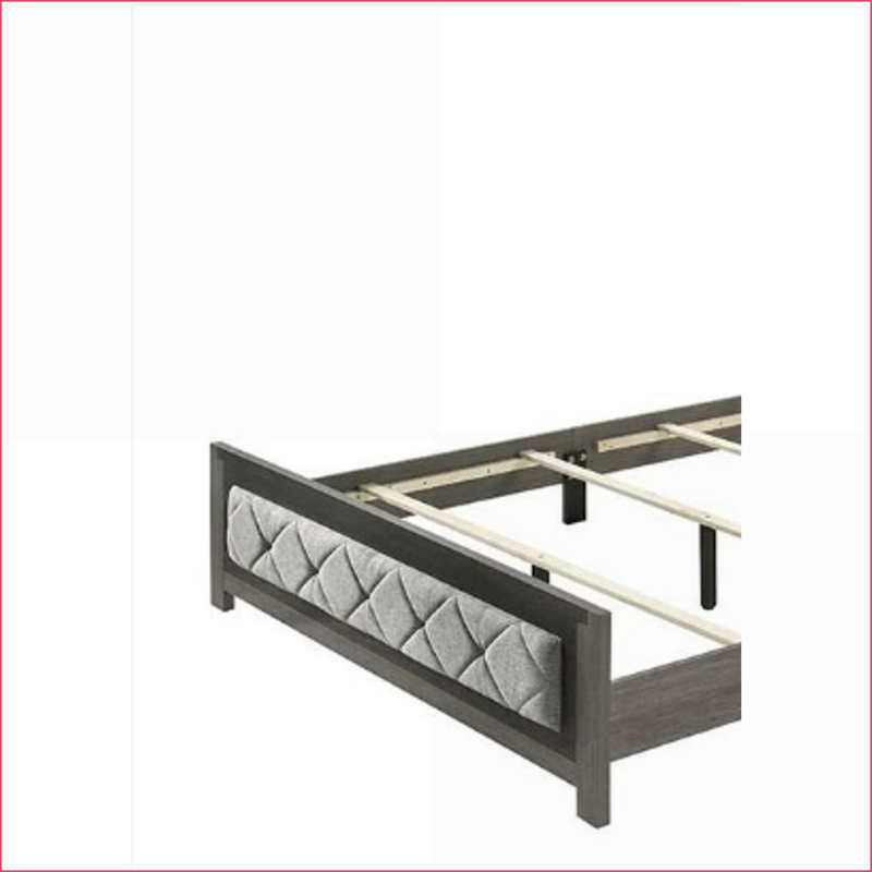 Queen Size Grey Linen Upholstered Bed Frame with LED Headboard Wood Support 660lbs Capacity
