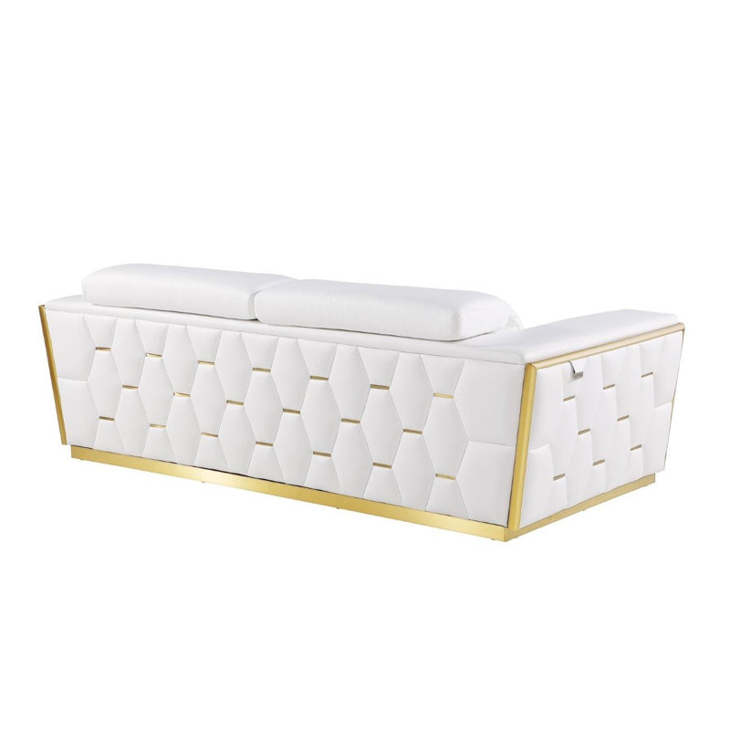 89" White And Silver Leather Sofa