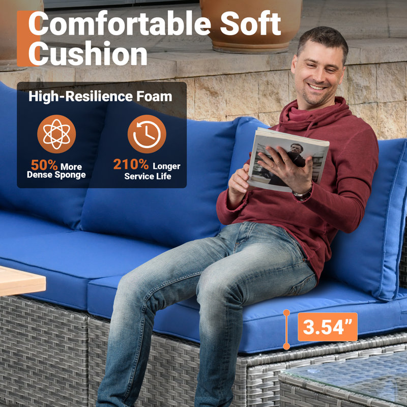 Chappotin 7 - Piece Outdoor Conversation Set,  Wicker Patio Seating Group, All Weather Sectional Sofa Set with Cushions for Garden, Backyard