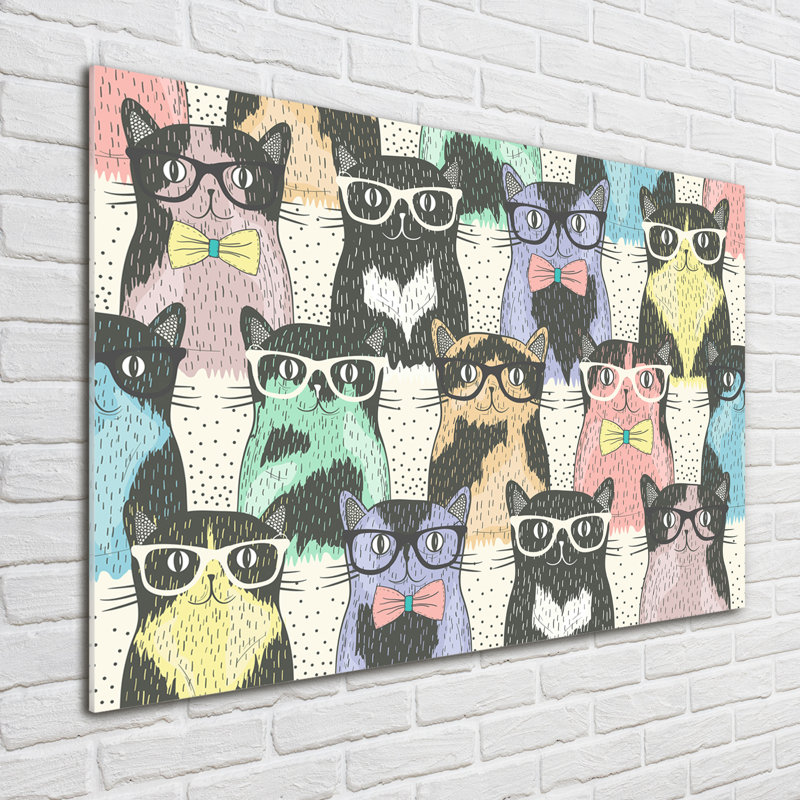 Cats With Glasses - No Frame Print on Glass