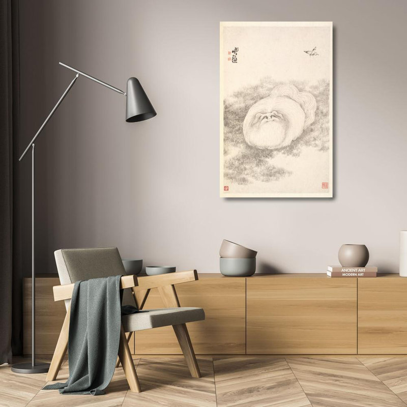 "Chat et papillon" par Min Zhen - Art mural sur toile tendue avec châssis, H 24 po x l 17 po