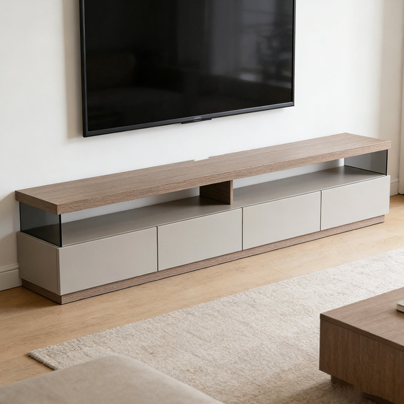 Meuble télé avec rangement en bois Simplicity, 18.89"H x 94.48"L x 15.74"W, Nut Brown/Light Gray