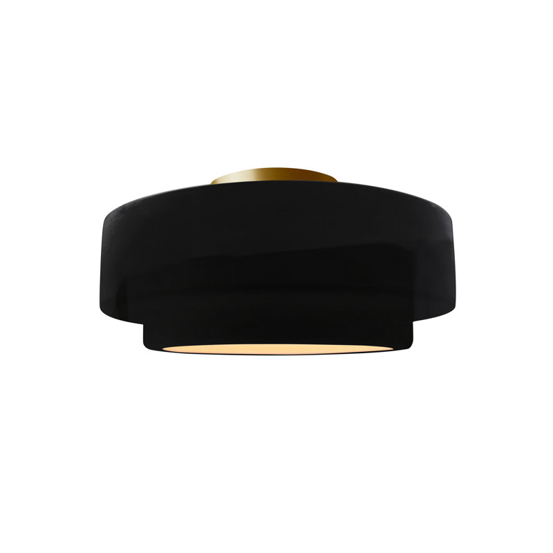 Plafonnier semi-encastré en céramique Dottie, Lustre noir, Laiton brossé, H 7 po x l 12 po x P 12 po