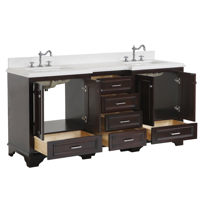 Ensemble de meuble-lavabo double 72 po Loughlam, Chocolat, Quartz