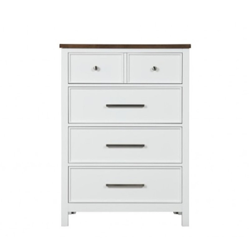Commode 4 tiroirs Giordani, Blanc / Brun foncé