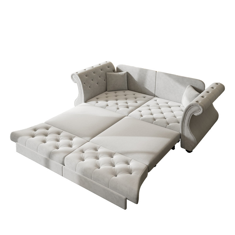 Canapé-lit Chesterfield surdimensionné de 83,8 po, H 34,6 po x l 83,8 po x P 32,7 po, Gris clair