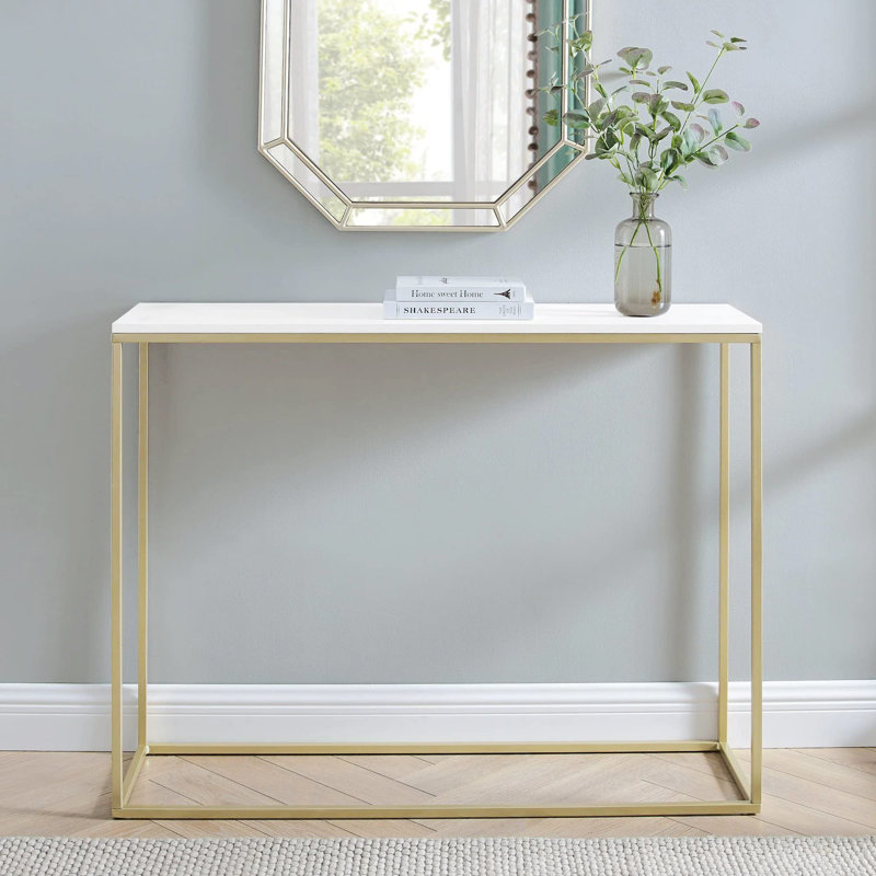 Adjei 100.5cm Console Table, White, Gold, 81cm H x 107cm W x 31cm D