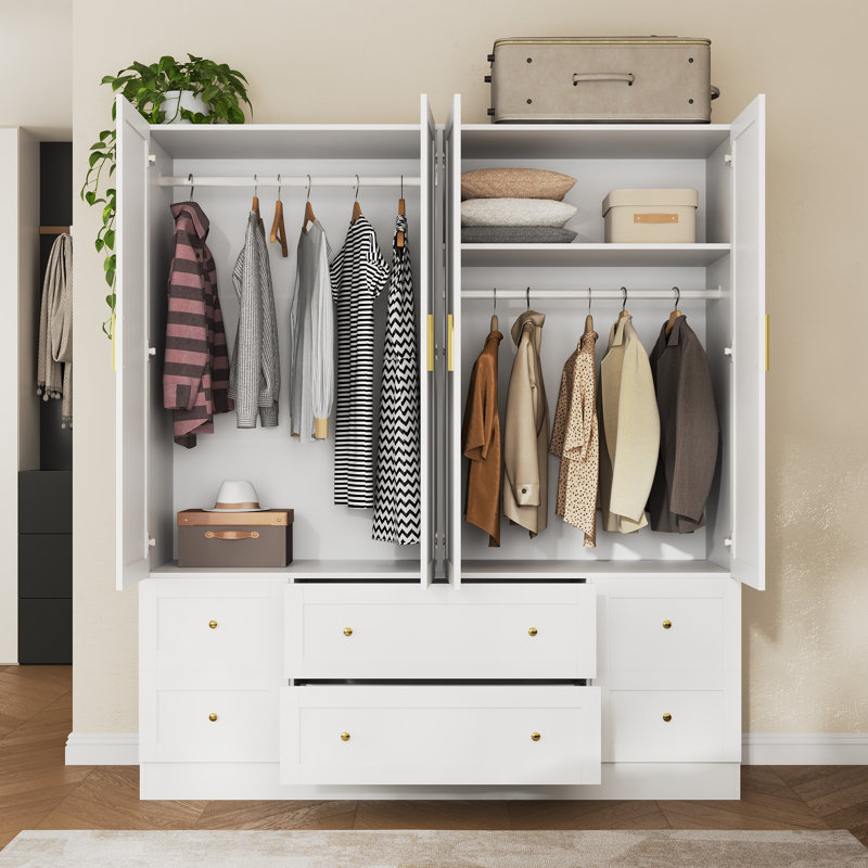 Armoire 4 portes avec rangement optimisé, Blanc