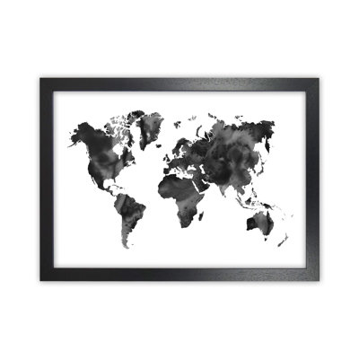 Watercolour World Map - Black - Print