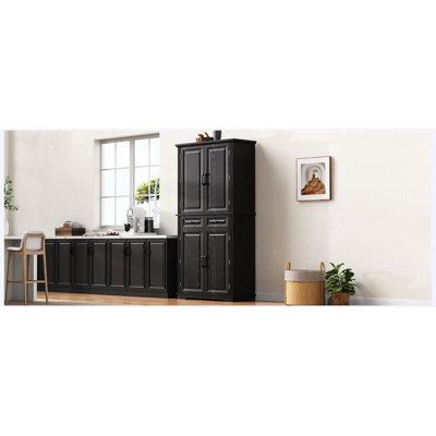 71" Tall Farmhouse Kitchen Pantry Cabinet, Black Freestanding Storage Cupboard with 3 Pull-Out Organizers, 6 Door Shelves & 2 Drawers for Kitchen, Dining Room