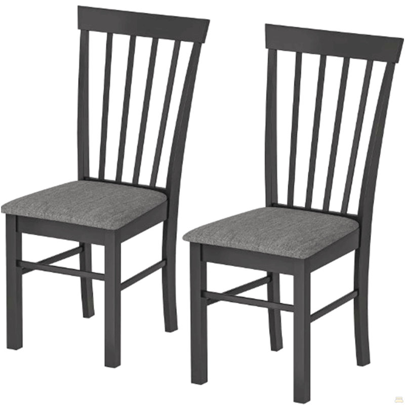 Chaises de cuisine rembourrées, ensemble de 2 chaises de salle à manger en bois, Gris, Noir