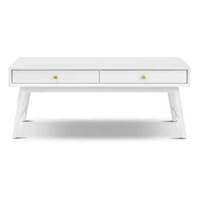 Dorsey 46" Mid-Century Coffee Table with Storage Drawers and Solid Wood Legs